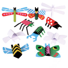 Load image into Gallery viewer, Assembled colourful cardboard bugs with 3 white ones for decoration. 
