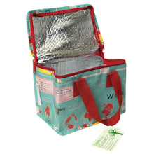 Load image into Gallery viewer, Lunch bag is unzipped and lid faces upwards so inner foil lining can be seen.
