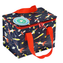 Load image into Gallery viewer, blue lunch bag with rockets
