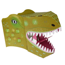 Load image into Gallery viewer, fully assembled mask is green with flaps in the side, an open mouth with teeth and tongue. 
