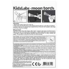 Load image into Gallery viewer, Reverse of packaging shows instructions with a diagram and facts about the moon. 
