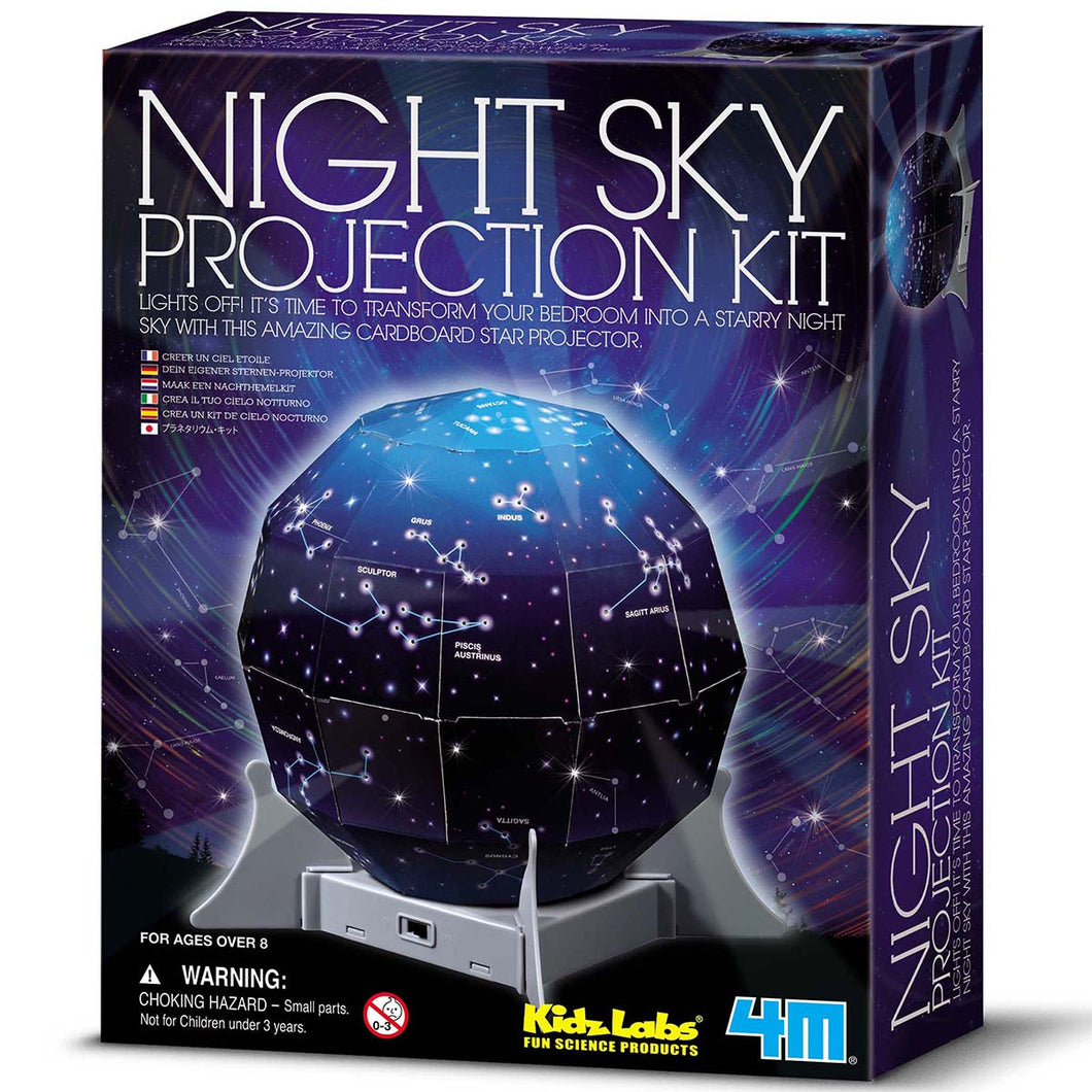 Blue box shows image of fully constructed night sky kit. 