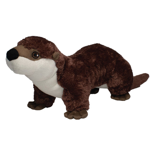 Brown otter soft toy with white underbelly.