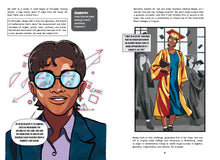 Load image into Gallery viewer, Inside spread pages 46 and 47 show illustrations of a woman in a graduation gown and cap, and surrounded by math figures.
