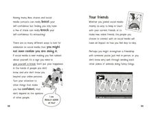 Load image into Gallery viewer, Inside spread shows black and white illustrations and text about friends and validation. 
