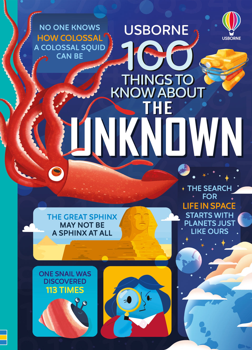 Book cover is blue with illustrations and facts.