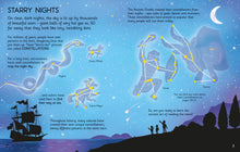 Load image into Gallery viewer, Inside spread shows illustration of constellations in night sky and is titled &#39;starry nights&#39;. 
