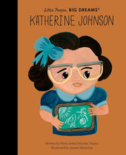 Load image into Gallery viewer, Orange book cover with illustration of Katherine Johnson holding a slate. 
