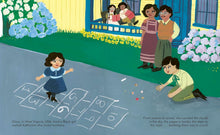 Load image into Gallery viewer, Inside spread shows Katherine Johnson playing outside while her family watch. 
