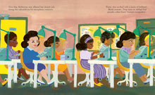 Load image into Gallery viewer, Inside spread shows Katherine and other Black women computers sitting at typewriters. 
