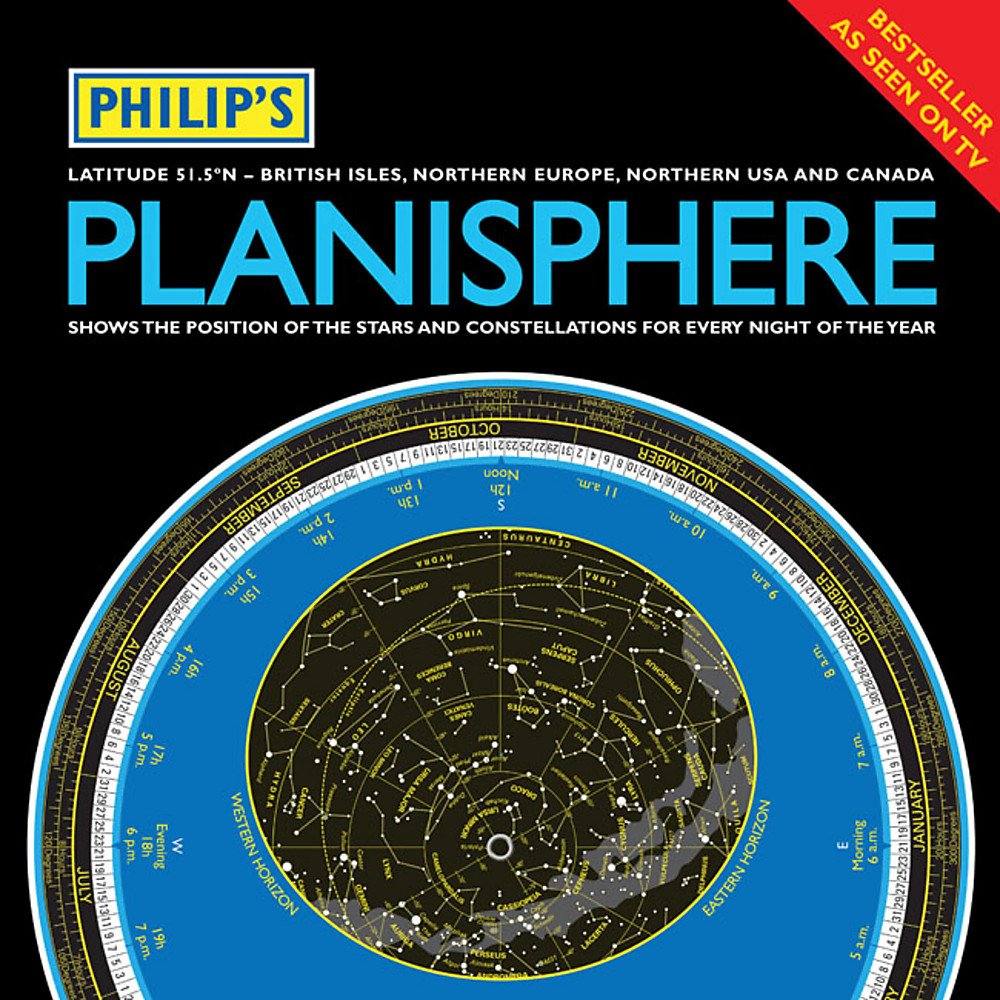 Cover shows image of planisphere, a circular guide with images of the constellations, times, days and months around the edges. 