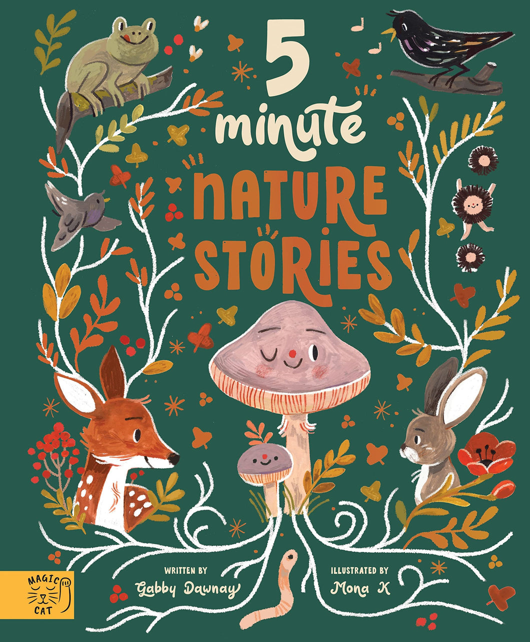 Dark green cover with illustrations of woodland creatures and mushrooms. 