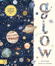 Load image into Gallery viewer, Book cover is blue and white with illustrations of space. 
