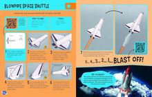 Load image into Gallery viewer, Pages 44-45 show detailed photo and written instructions for a blowpipe space shuttle. 
