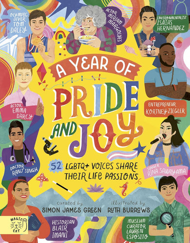Book cover with illustrations of people. 