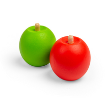 Load image into Gallery viewer, two apples, one green and one red both with brown stalks.
