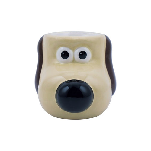 Front of egg cup shows beige dog with brown ears and black nose 