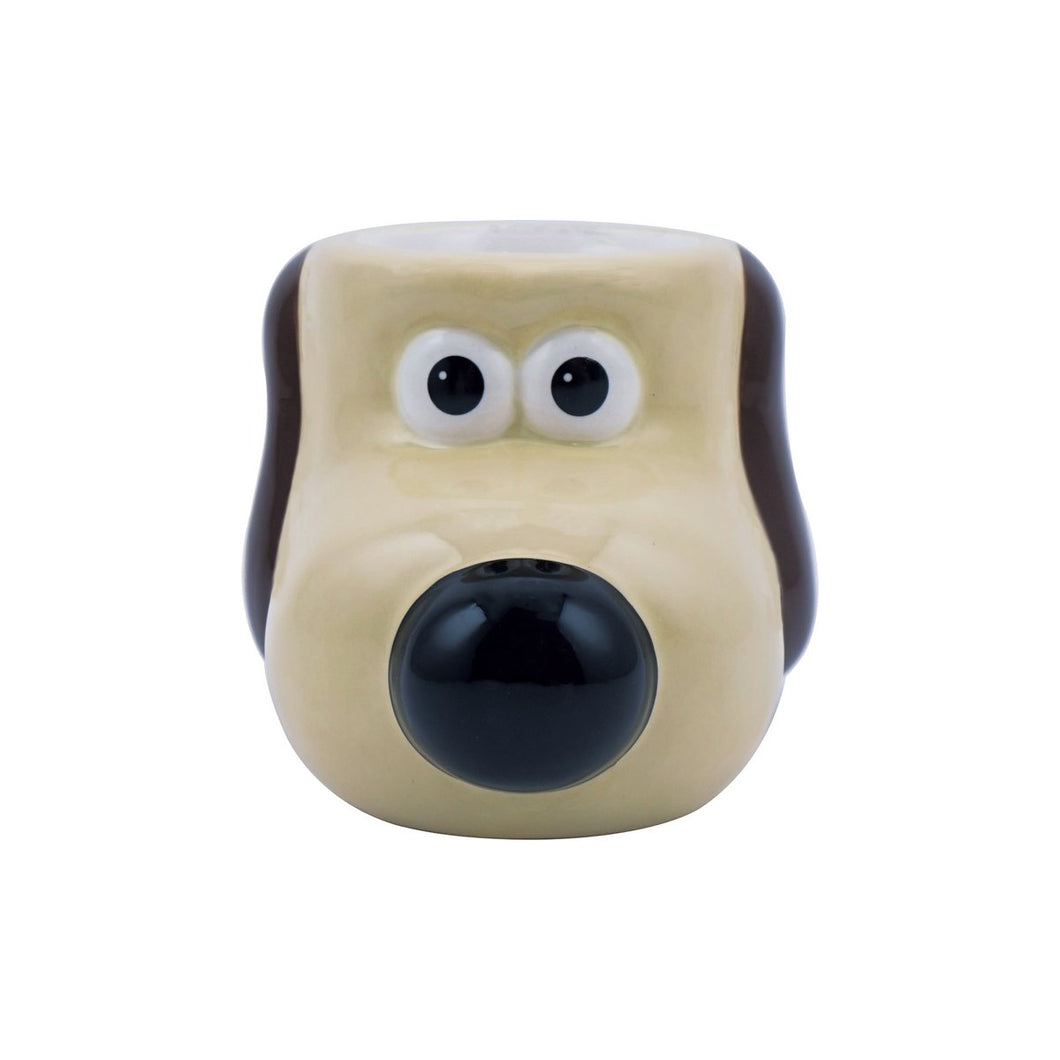 Front of egg cup shows beige dog with brown ears and black nose 