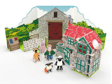 Load image into Gallery viewer, Fully assembled playset includes farmhouse, barn, farmer, pig, dog and two sheep. 
