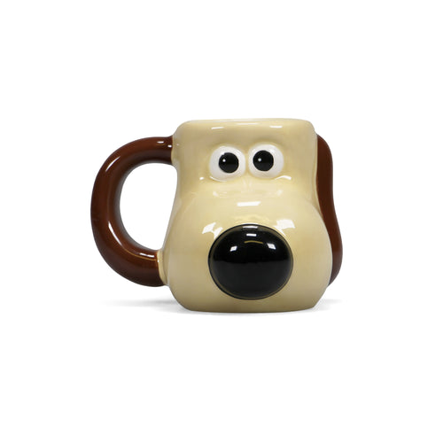 Dog-shaped mug with a brown handle and black nose on a white background