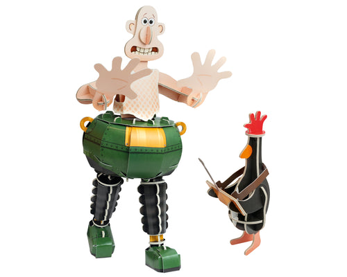 Fully assembled card Gromit wearing techno trousers and feathers mcgraw holding a remote control. 