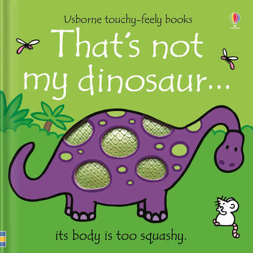 green book cover with purple dinosaur. 