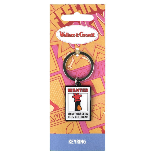 Keyring attached to card backing with twist tie. 
