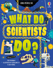 Load image into Gallery viewer, Book cover is blue with illustrations of scientists doing activities.
