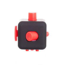 Load image into Gallery viewer, Black fidget cube with red on off switch. 
