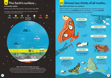Load image into Gallery viewer, Inside spread shows facts about the earths surface and moths. 
