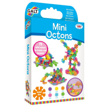 Load image into Gallery viewer, Box is white and blue with pictures of colourful circles with indents built into 3 models. There sare 6 colours, and an actual size icon. In the bottom right is a hand building a model. The packaging reads &#39;72 mini octons to create cool models!&#39; 
