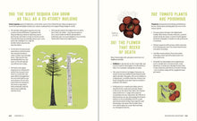 Load image into Gallery viewer, Page 242 has fact 260 &#39;the giant sequoia can grow as tall as a 25-storey building&#39; with a colourful illustration of a tree and skyscraper side-by-side. There are 4 bullet points. Page 243 shows facts 261 and 262 &#39;the flower that reeks of death&#39; and &#39;tomato plants are poisonous&#39;. There are colourful illustrations of both plants, and each fact has bullet points listed below. Beside the page number reads &#39;adventures in botany&#39;. 
