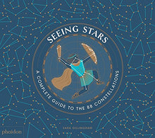 Load image into Gallery viewer, Book cover is dark blue with gold dots linked by light blue lines to make constellations. In the centre is the constellation Orion with an illustration over showing a man with a club and shield. In a circle around this illustration are the title &amp; subtitle. 
