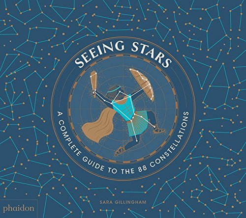 Book cover is dark blue with gold dots linked by light blue lines to make constellations. In the centre is the constellation Orion with an illustration over showing a man with a club and shield. In a circle around this illustration are the title & subtitle. 