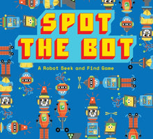 Load image into Gallery viewer, Spot the Bot game cover is blue with pictures of robots. 
