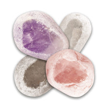 Load image into Gallery viewer, Dragon eggs are dusty with one side polished to show a translucent stone in purple or pink. 
