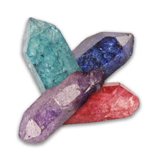 Load image into Gallery viewer, 4 rainbow quartz points in turquoise, dark blue, purple and red. 

