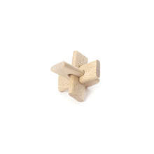 Load image into Gallery viewer, Wooden puzzle with 3 interlocking pieces of wood to form a 3D x. 
