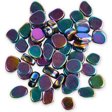 Load image into Gallery viewer, A top down photo of aura hematite, a metallic, multi-coloured opaque gemstone. 
