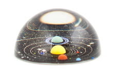 Load image into Gallery viewer, Glass dome with solar system bubbles inside. Inside looks black, with white rings.
