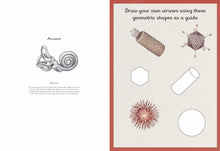 Load image into Gallery viewer, Inside spread shows the answer from the previous page (inner ear) and a space to draw your own viruses using geometric shapes. 

