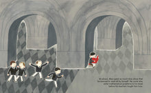 Load image into Gallery viewer, Inside spread of the book shows Alan reading a book in a building with arches. A group of white boys play together.
