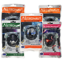 Load image into Gallery viewer, Selection of Astronaut Food packages. Each package features astronaut with reflection of space image in their helmet. 
