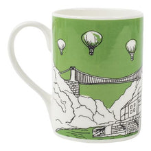 Load image into Gallery viewer, Green mug showing the same image, but the sky and river are green.
