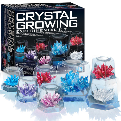 The box is dark blue and black with picutres of 7 differently coloured crystals inside clear boxes. The same crystals are shown pictured in front of the box.