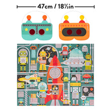 Load image into Gallery viewer, Photo of the completed puzzle with the two masks above. The puzzle is a square and each side measures 47cm / 18 1/2 inches.
