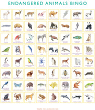 Load image into Gallery viewer, Example bingo card shows 64 animals and their names in an 8 x 8 layout.
