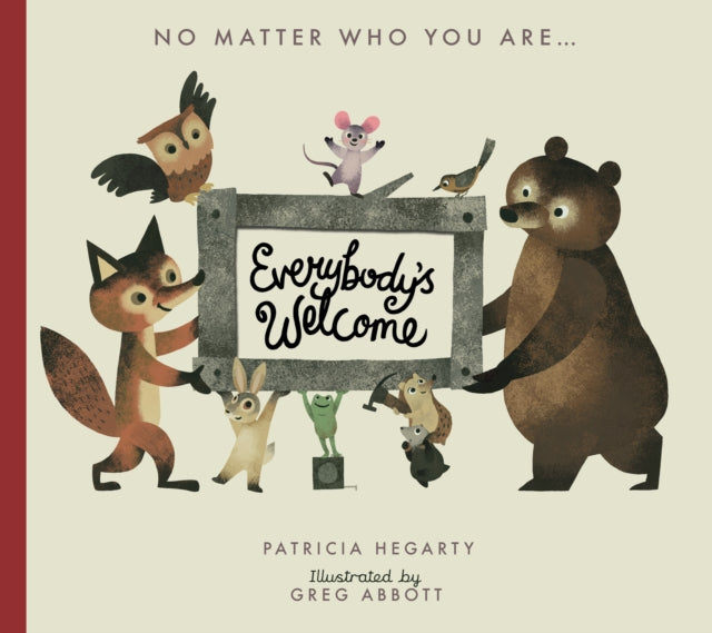 Book cover features illustrations of animals gathered around the book title. Tagline reads 'no matter who you are...'