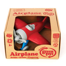 Load image into Gallery viewer, Red airplane fits diagonally in cardboard box with cut out so you can see and feel the product.
