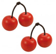 Load image into Gallery viewer, Two sets of two red cherries, connected with brown string as a stalk. 

